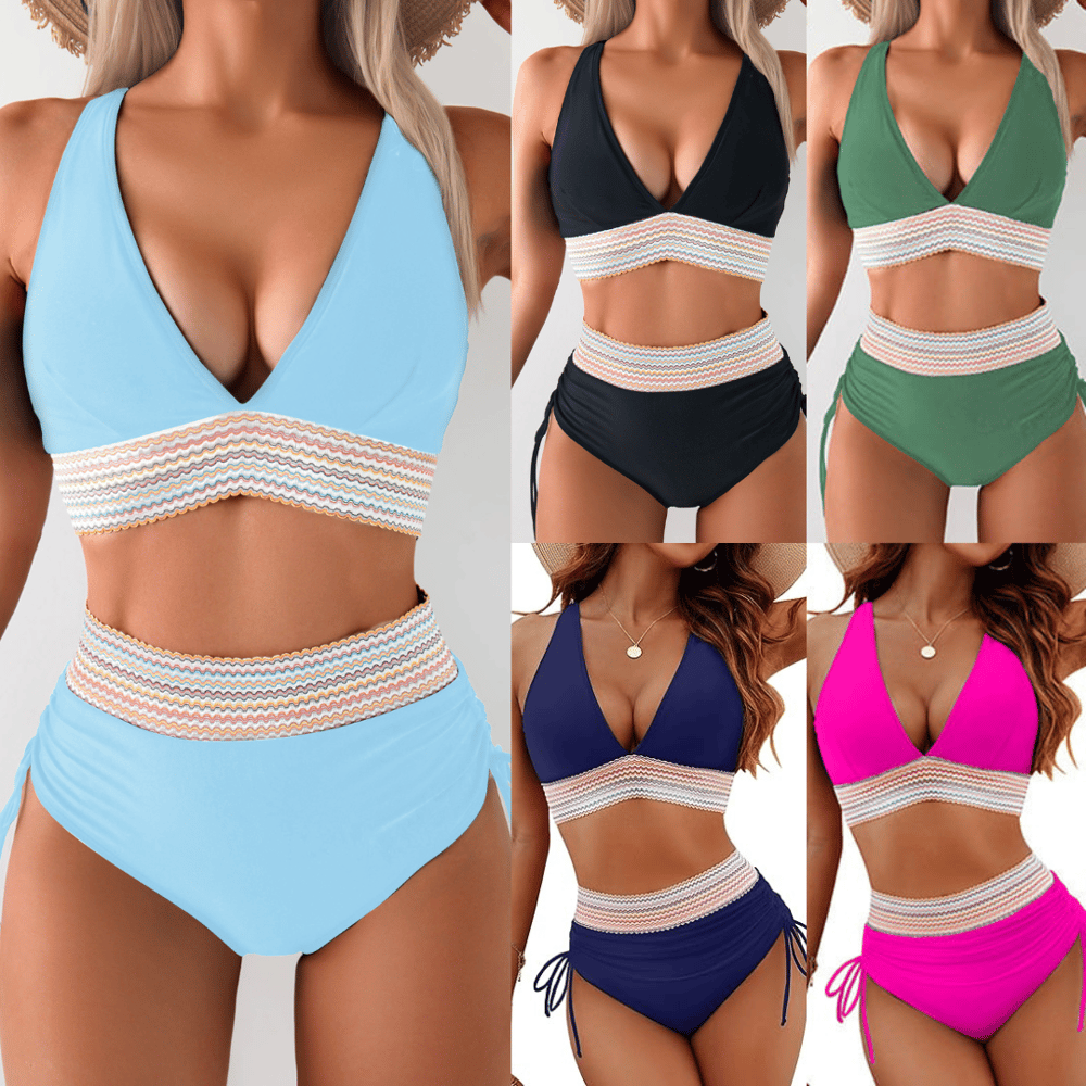 Glen & Femme | Bikiny s vysokým pasem a kontrolou bříška Color Block