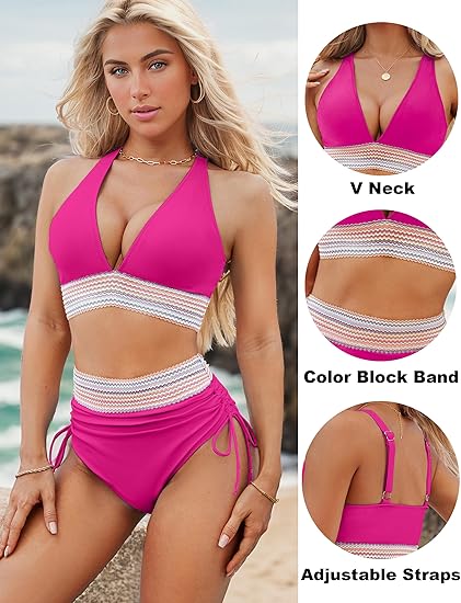 Glen & Femme | Bikiny s vysokým pasem a kontrolou bříška Color Block