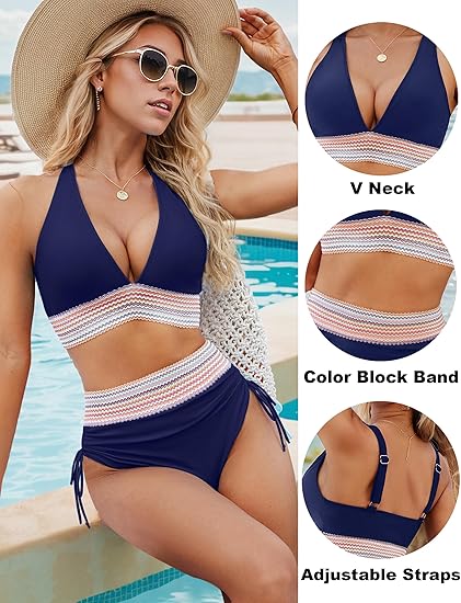 Glen & Femme | Bikiny s vysokým pasem a kontrolou bříška Color Block